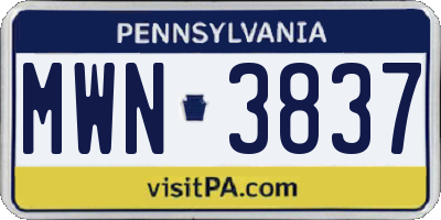 PA license plate MWN3837