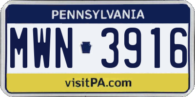 PA license plate MWN3916