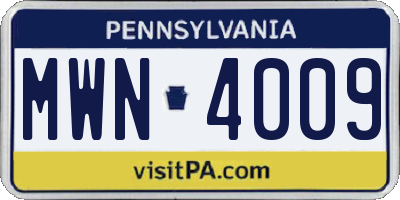 PA license plate MWN4009