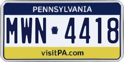 PA license plate MWN4418