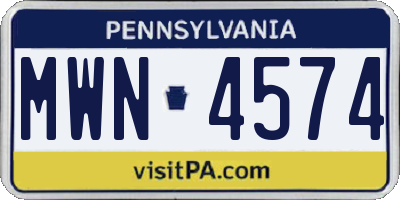 PA license plate MWN4574