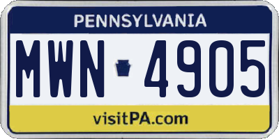 PA license plate MWN4905