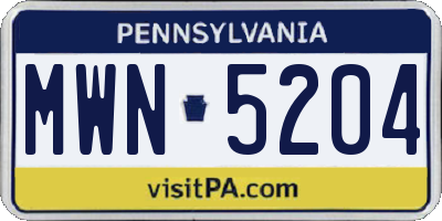 PA license plate MWN5204