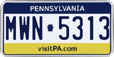 PA license plate MWN5313