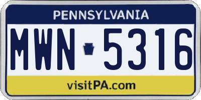 PA license plate MWN5316