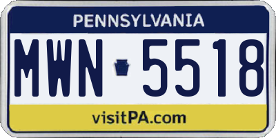 PA license plate MWN5518