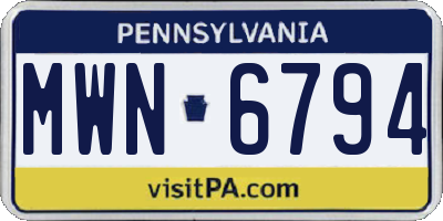 PA license plate MWN6794