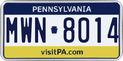 PA license plate MWN8014