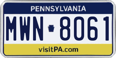 PA license plate MWN8061