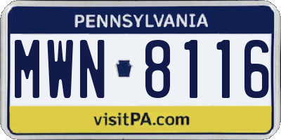 PA license plate MWN8116