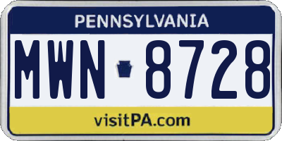 PA license plate MWN8728
