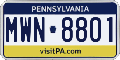 PA license plate MWN8801