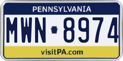 PA license plate MWN8974