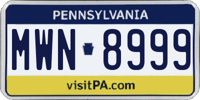 PA license plate MWN8999
