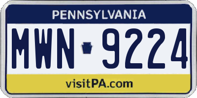 PA license plate MWN9224