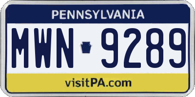 PA license plate MWN9289