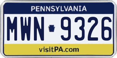 PA license plate MWN9326