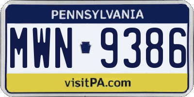 PA license plate MWN9386