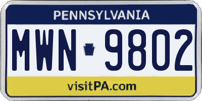 PA license plate MWN9802