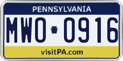 PA license plate MWO0916