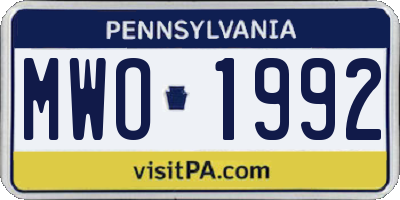 PA license plate MWO1992