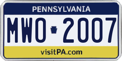 PA license plate MWO2007