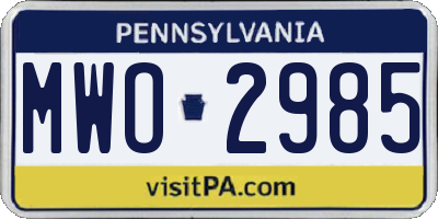 PA license plate MWO2985