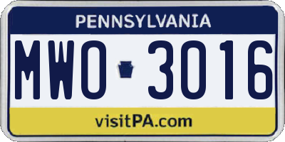 PA license plate MWO3016