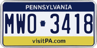 PA license plate MWO3418