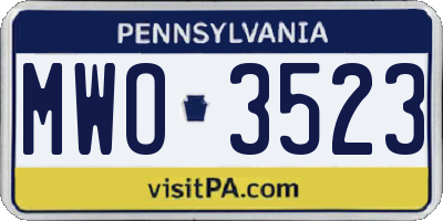 PA license plate MWO3523