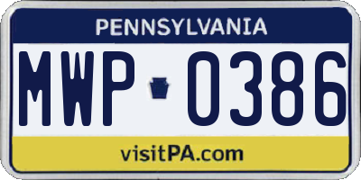 PA license plate MWP0386
