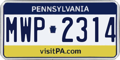 PA license plate MWP2314
