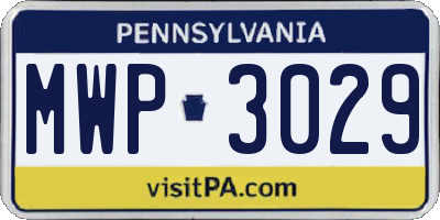 PA license plate MWP3029