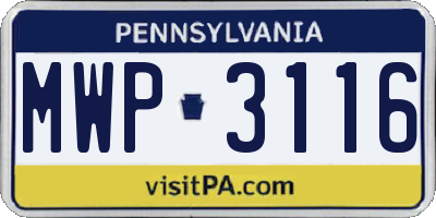 PA license plate MWP3116
