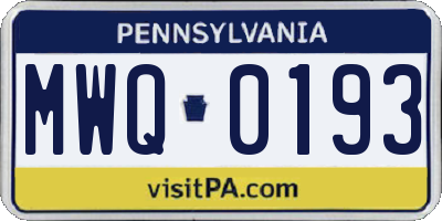 PA license plate MWQ0193