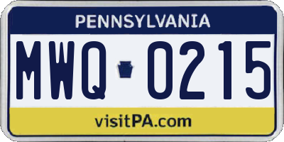 PA license plate MWQ0215