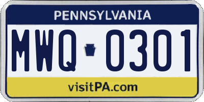PA license plate MWQ0301
