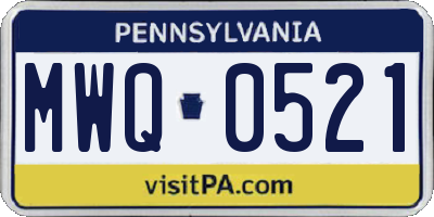 PA license plate MWQ0521