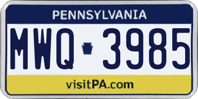 PA license plate MWQ3985