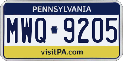 PA license plate MWQ9205