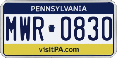 PA license plate MWR0830