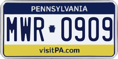 PA license plate MWR0909