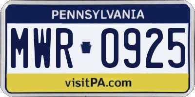 PA license plate MWR0925