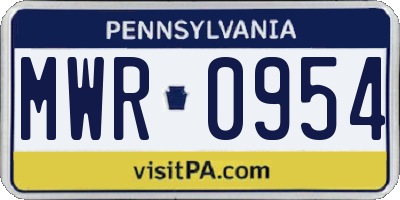 PA license plate MWR0954