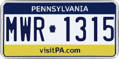PA license plate MWR1315
