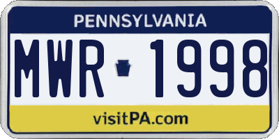 PA license plate MWR1998