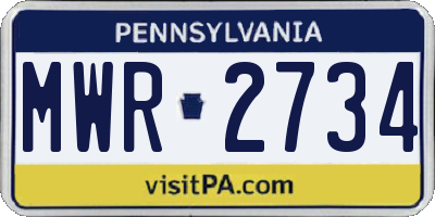 PA license plate MWR2734