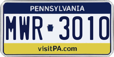 PA license plate MWR3010