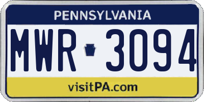 PA license plate MWR3094