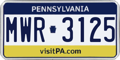 PA license plate MWR3125